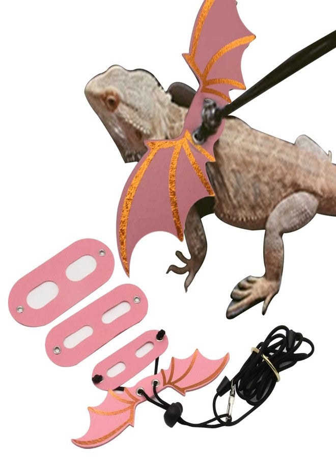 Abustle pig Adjustable Bearded Dragon Leash Harness,3 Size Pack Leather Wings Safty Walking Leash for Bearded Dragon Lizard Reptiles (Pink) - Image 1